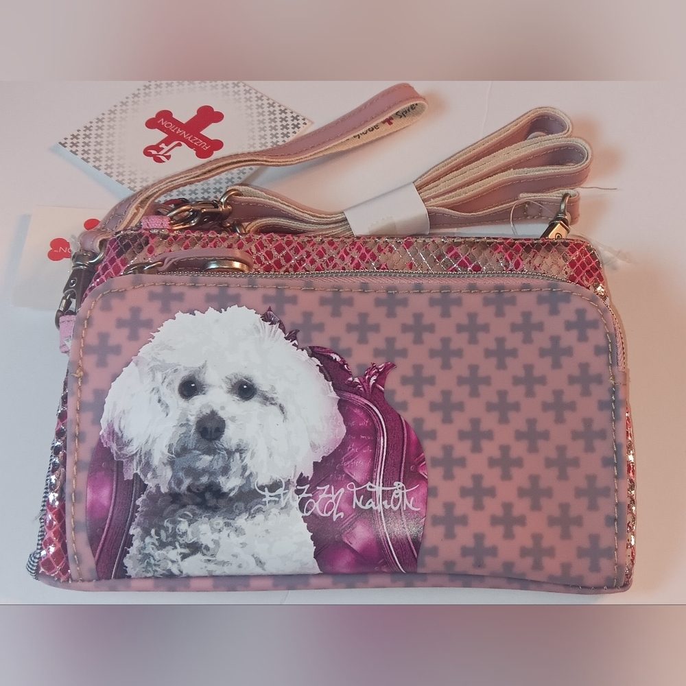 BICHON Dog Wristlet Crossbody Bag with Bone Charm